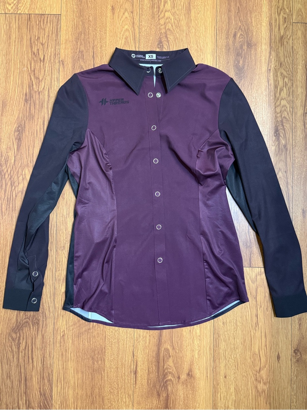 Hyper Threads Performance Women's Plum and Black Button-Down Shirt